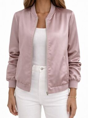 Escada Sport Silk Satin Bomber Jacket Mauve Pink EU 32